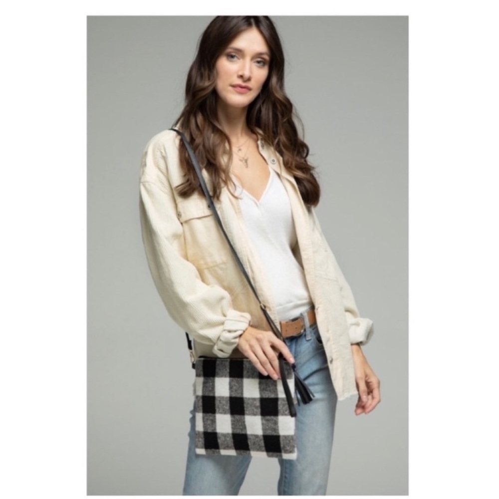 Black and White Checkered Crossbody Bag or as a Wrist-let